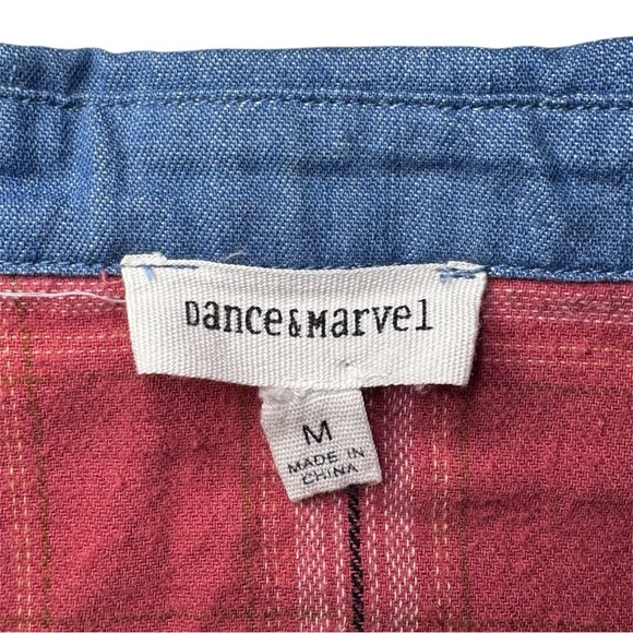 Dance & Marvel Red Plaid and Denim Raw Edge Flannel Women’s Size Medium - Picture 2 of 10